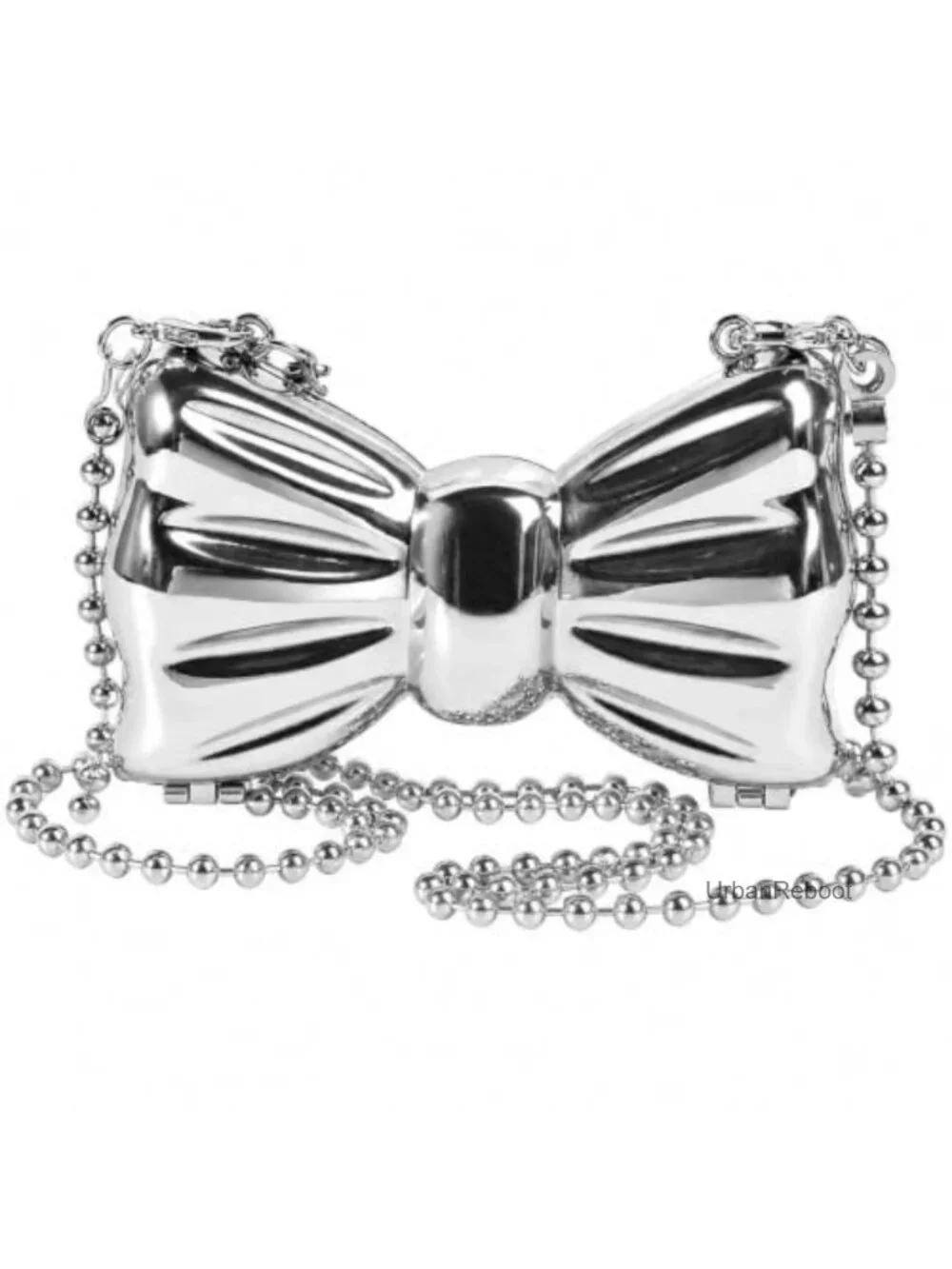 Girls Silver Bowknot Clutch Mini Crossbody Bag Evening Purse Chain Strap